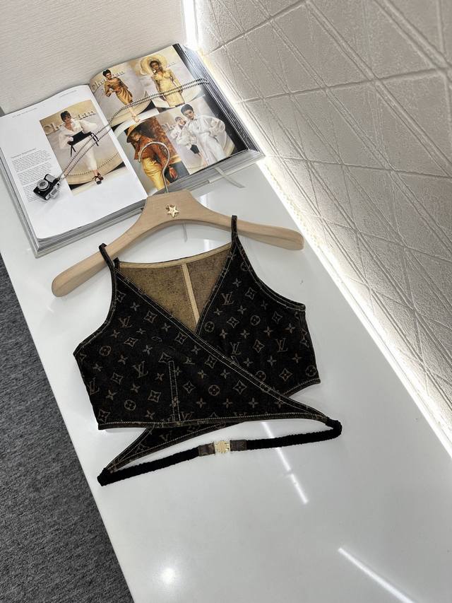 louis Vuitto*2025 New Arrivals Laser Denim Bra Vest Custom Yb Twill Cotton De
