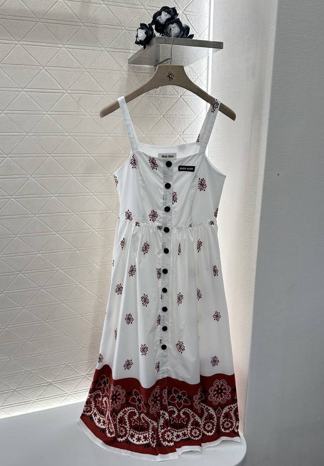 miumi*2025 New Arrivals Printed Suspender Dress Customized Yb Twill Cotton Ma