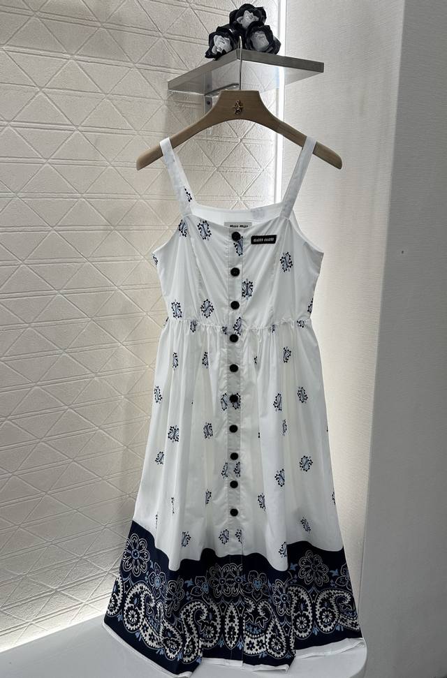 miumi*2025 New Arrivals Printed Suspender Dress Customized Yb Twill Cotton Ma