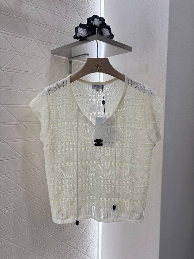 chane*2025 New Arrivals Lace-Up Hollow Knit Top Customized Yb Wool Yarn Weavi