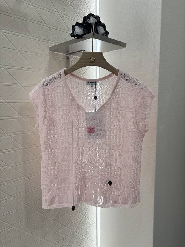 chane*2025 New Arrivals Lace-Up Hollow Knit Top Customized Yb Wool Yarn Weavi
