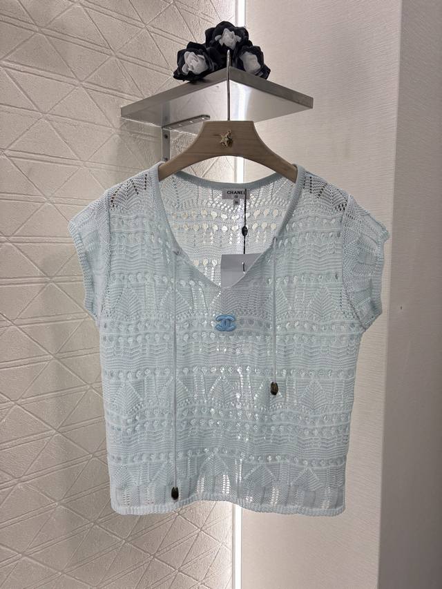 chane*2025 New Arrivals Lace-Up Hollow Knit Top Customized Yb Wool Yarn Weavi