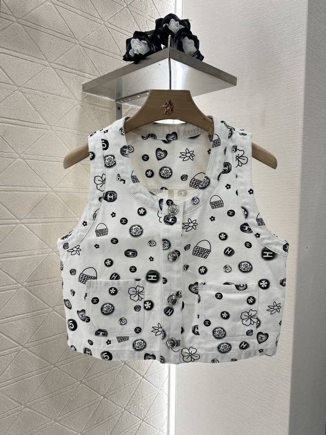 chane*2025 New Arrivals Printed Colorful Denim Vest Shorts Set Customized Yb