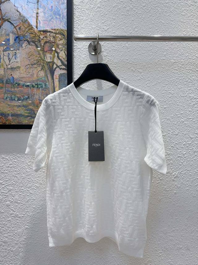 Counter Model Classic F Letter Logo Pattern Jacquard Round Neck Short Sleeve Kni