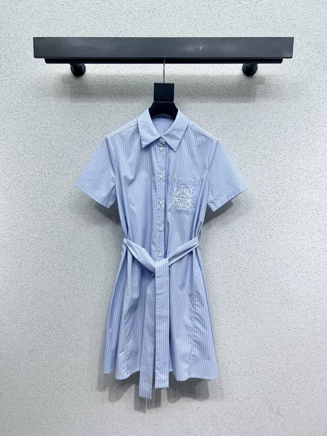 Loewe Striped Short-Sleeved Dress Low-Key Luxury Three-Dimensional Tailoring Sim