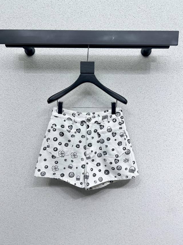 Small Chanel Style Colorful Printed Small Bag Denim Shorts Fashionable Low-Key T