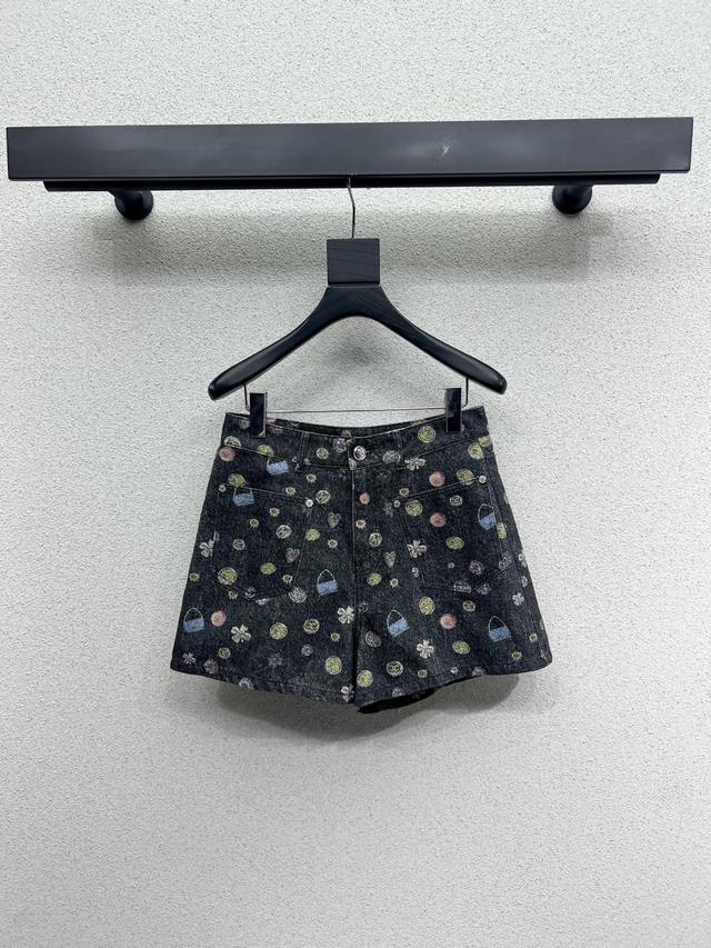 Small Chanel Style Colorful Printed Small Bag Denim Shorts Fashionable Low-Key T