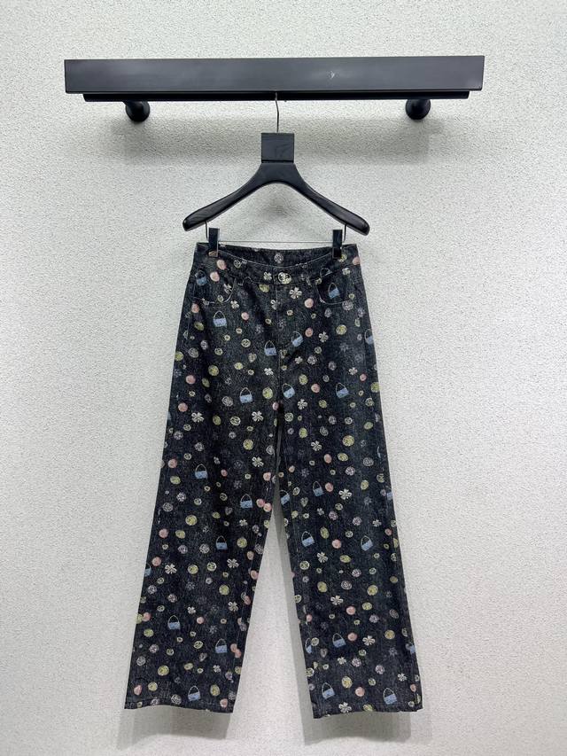 Chanel Style Colorful Printed Small Bag Denim Trousers Fashionable Low-Key Tempe