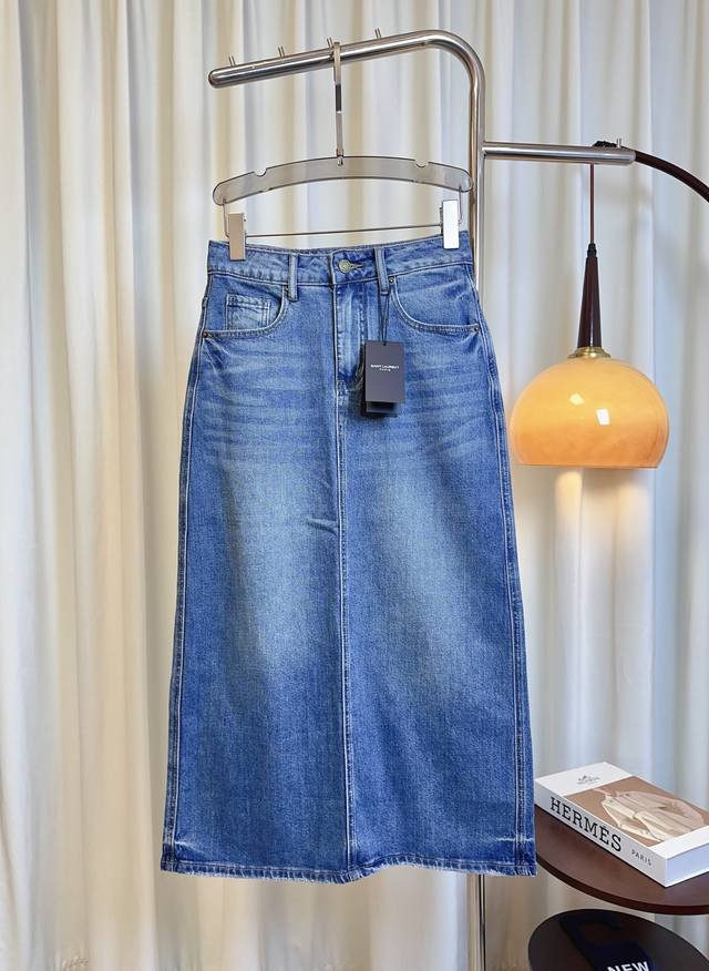 ys* New Style Back Slit Skirt, Customized, Elastic Washed Denim Cotton Fabric