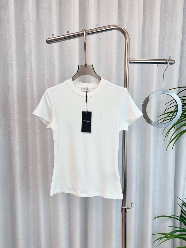 ys* New Embroidered Logo Logo Slim Fit Short-Sleeved Top Customized High-Elas