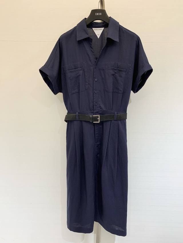 bv 2025 New Summer Cotton And Linen Belt Short Sleeve Dress Customized Yb Cot