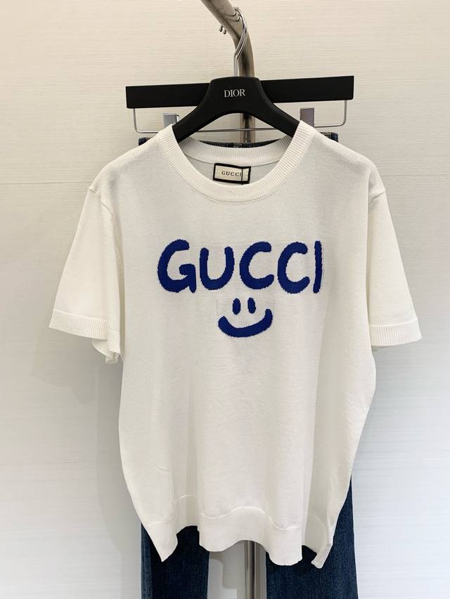 New Style Knitted Short-Sleeved Blue Logo Decoration On The Early Spring Body, E
