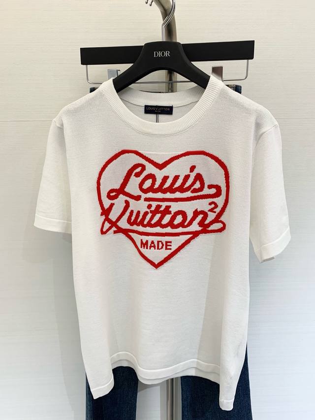 Summer New Love Letter Jacquard Knitted Short Sleeves Unisex Style Color Black W