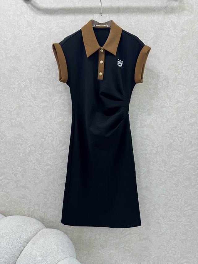 loew* 25 New Polo Neck Long Dress Polo Neck Waist Pleated Dress Polo Neckline