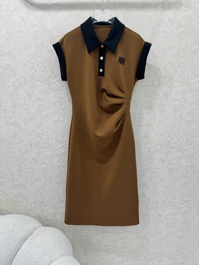 loew* 25 New Polo Neck Long Dress Polo Neck Waist Pleated Dress Polo Neckline