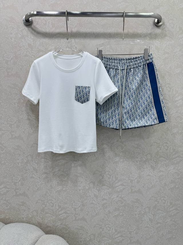 dio*Dior 25 New Summer Suit T-Shirt And Shorts Combination Top Blue Letter Ja