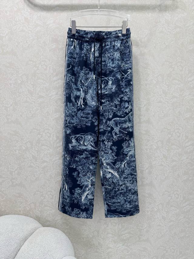 dio*Dior 25 New High Waist Elastic Wide Leg Pants Classic Jungle Animal Tiger