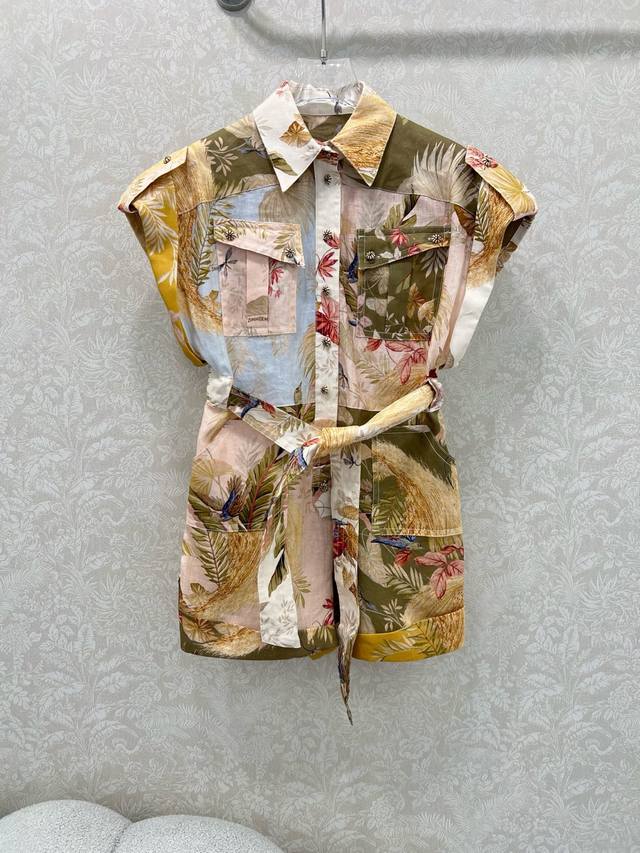zimmerman*Zimmerman 25 New Printed Tunic Jumpsuit Made Of Linen Fabric Turndo