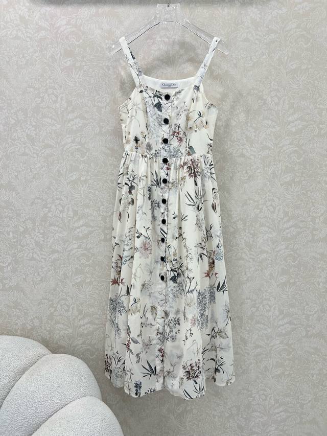 dio* 25 New Jungle Flower Print Suspender Dress Temperament Front Button Desi