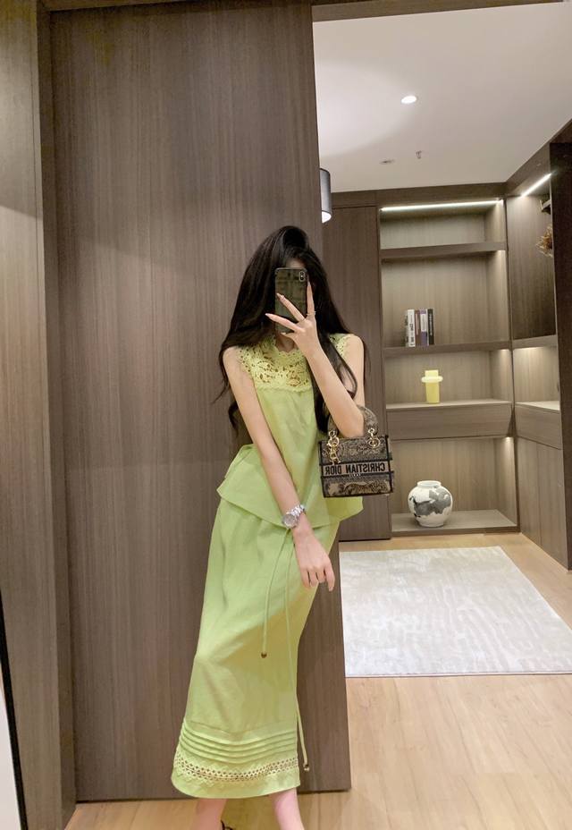 Suit New High-End Quality French Niche 100 Linen Hollow Lace Splicing Suit Smlxl