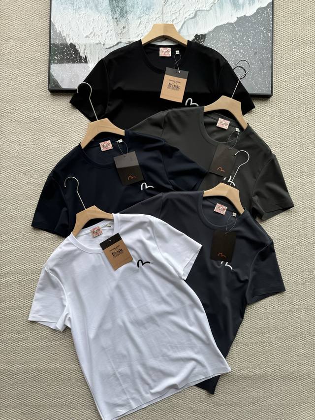 Evisu Fushen Seagull Embroidery Simple Casual Wide Round Neck Short Sleeve T-shi
