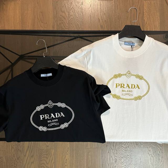 Prada 2025 summer new letter hot diamond logo short-sleeved T-shirt Classic amon