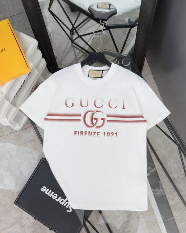 Gucci new summer gradient letter Logo print round neck short-sleeved T-shirt Sty