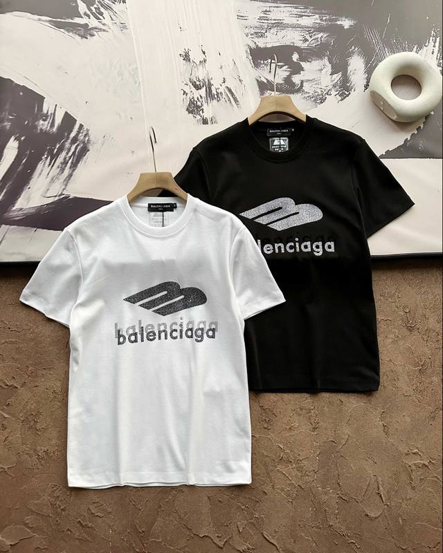 New arrival Bl Balenciaga Ice-feeling Liquid Ammonia Rhinestone T-shirt Short Sl