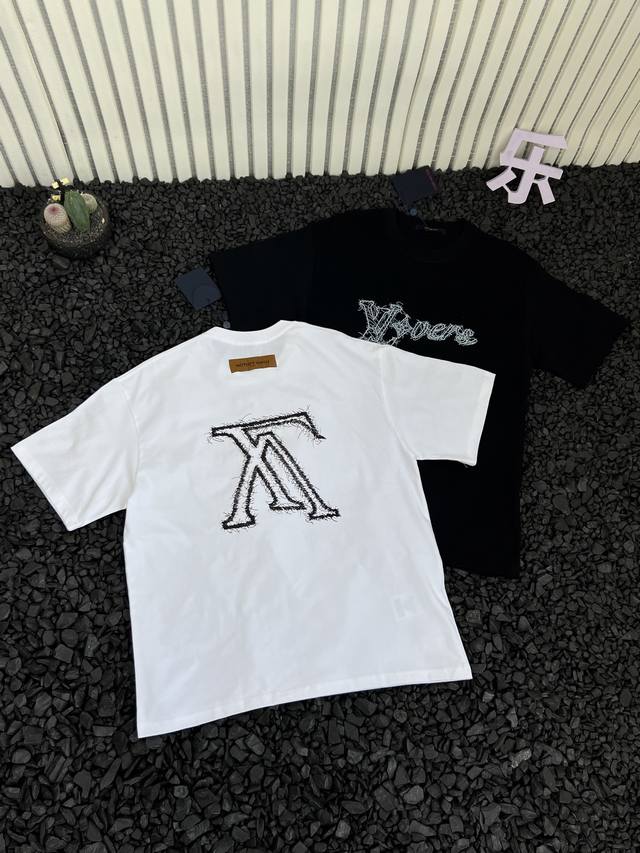 Louis Vuitton solid color high quality letter pattern printed casual short-sleev