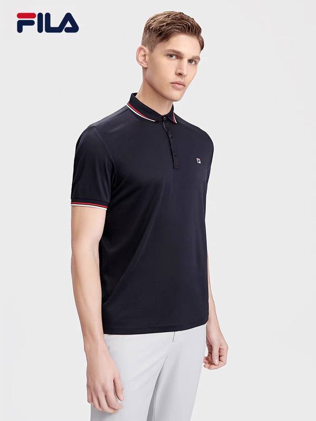 Fila five-color embroidered men's lapel short-sleeved Polo shirt with small stri
