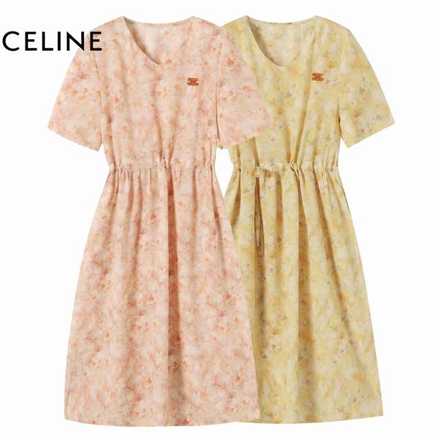2025 Summer! Celine French floral V-neck chiffon dress, showing goddess style My