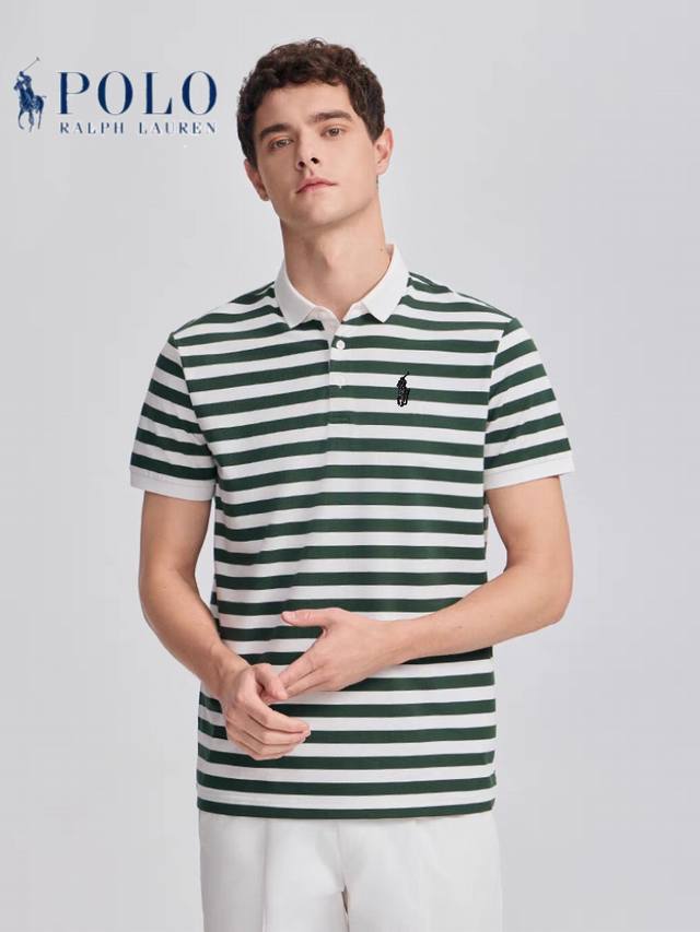 Ralph Lauren Polo 25Ss Summer New Silk Striped Lapel Short Sleeve Polo Shirt Bri