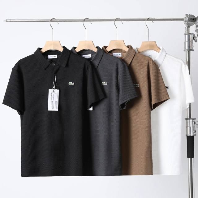 Lacoste French crocodile wrinkle-free dark plaid casual men's T-shirt short-slee