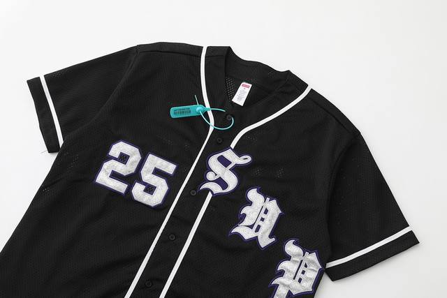 details Supreme Ss25 Week5 Old English Baseball Jersey twill applique mesh short