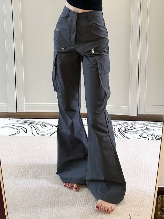 Lulu Lululemon new dark gray American sweet cool high waist straight overalls wo