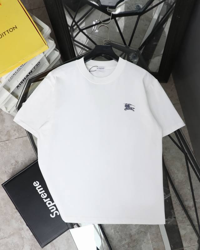 for Top version Burberry Blue Warhorse Round Neck Short Sleeve Made of pure cott