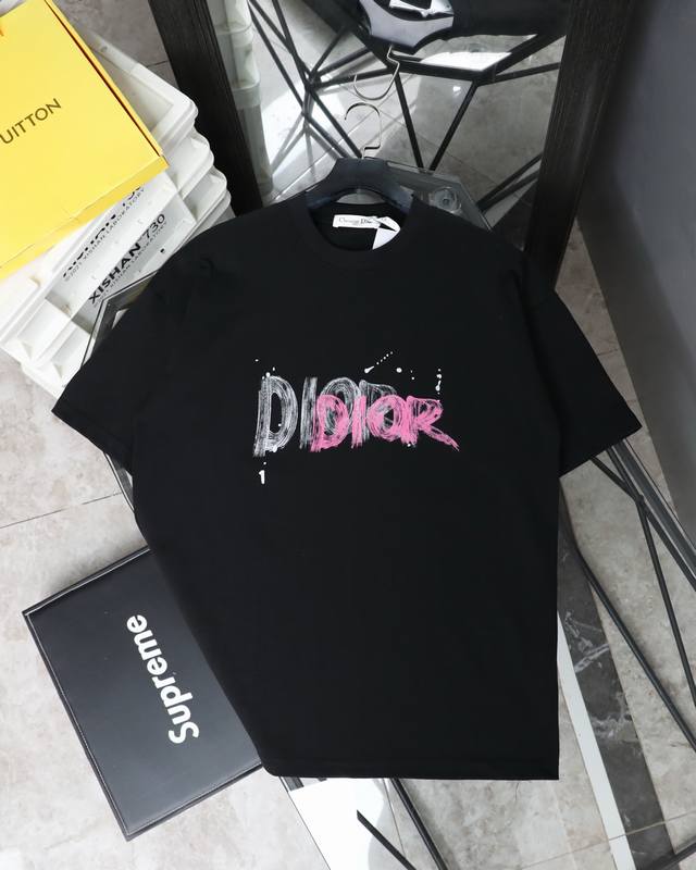 for Dior 2025 new classic letter full print graffiti short sleeve round neck T-s