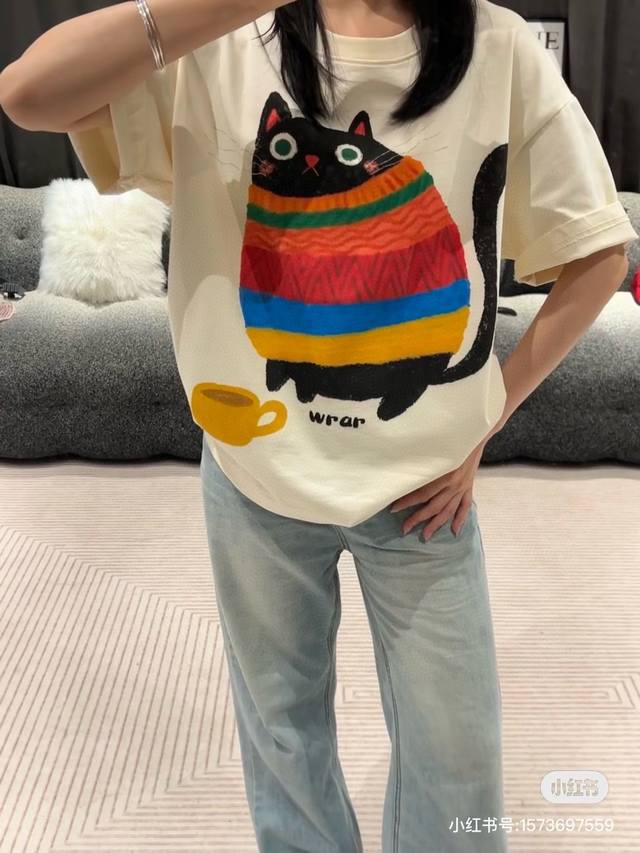 for real photos Gucci chubby kitten round neck short-sleeved T-shirt Style numbe