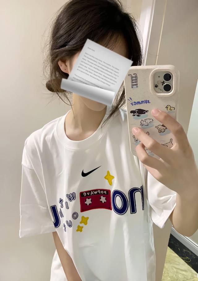 Nike American high street videotape embroidery short sleeves couple style short