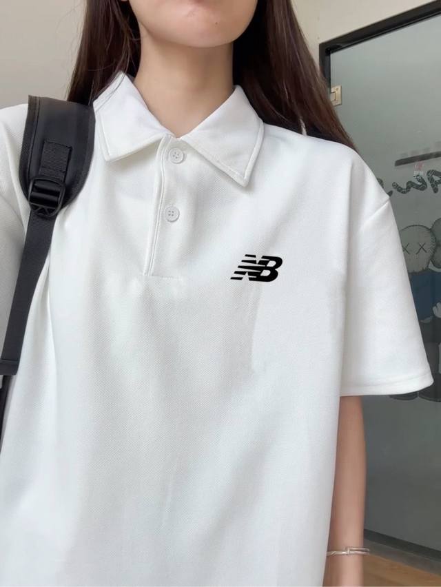 New Balance Basic Letter Pu Leather Print Couple Polo Shirt Short Sleeve T-shirt