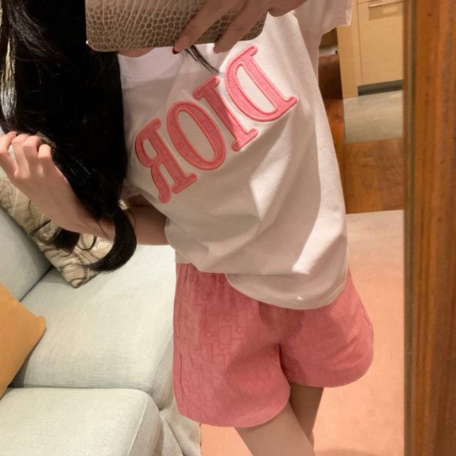 Tops and pants Dior Dior letter patch embroidered round neck short-sleeved T-shi