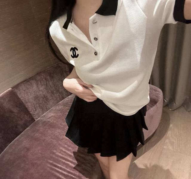 Chanel Chanel Double C Letter Embroidery Custom Button Contrast Color Polo Lapel