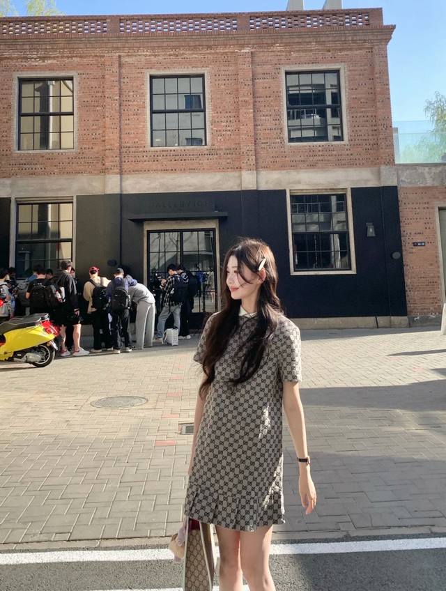 Gucci Diamond Double G Letter Jacquard Doll Collar Short Sleeve Dress Style No.: