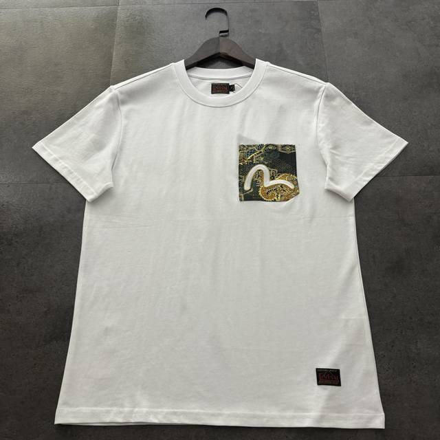 Evisu Fushen 2025 new patch pocket short-sleeved T-shirt Color: Black White Size