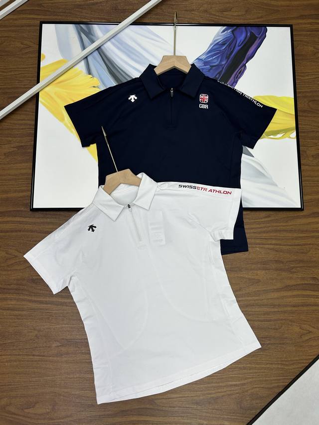 25Ss New Descente Women's Waist Polo Shirt with Letter Design on Shoulders Desce