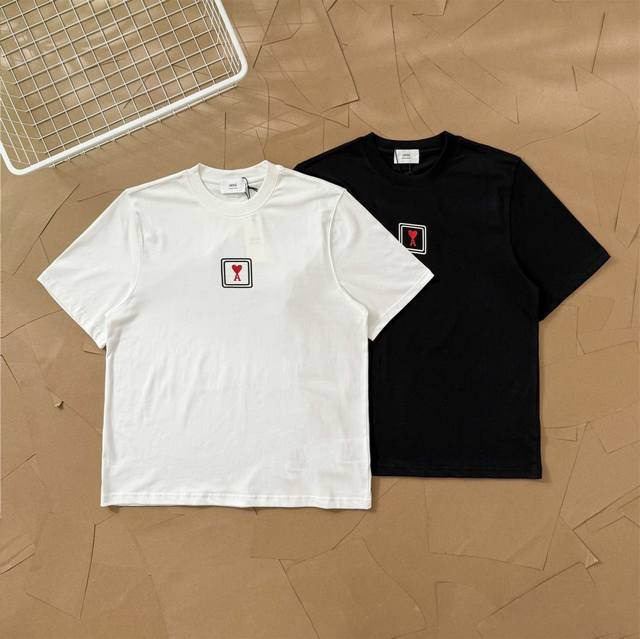 Ami 25Ss square frame heart front print back embroidery short sleeve T-shirt 115