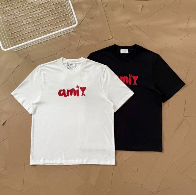 Ami 25Ss bubble letter front print back embroidery short sleeve T-shirt 116 Fabr