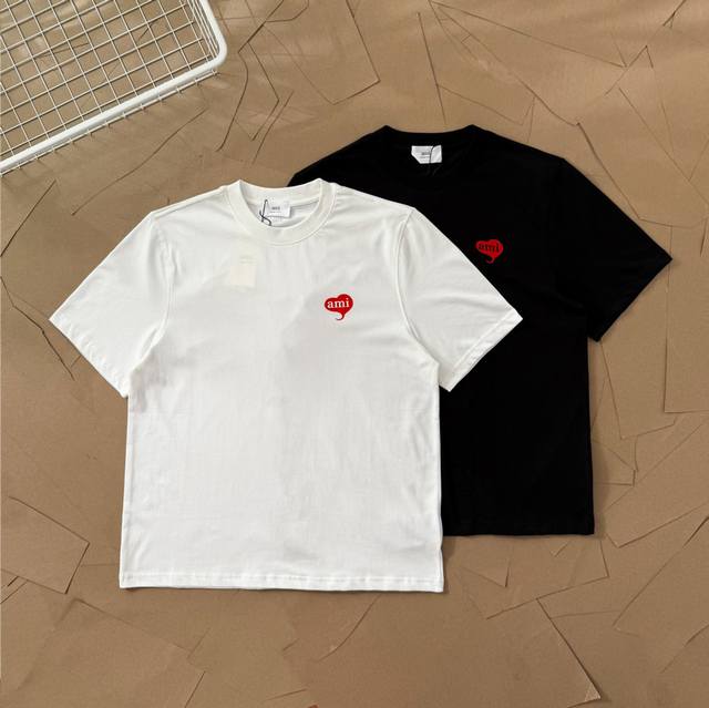 Ami 25Ss Balloon Heart Front Printed Back Embroidered Short Sleeve T-shirt 108 F