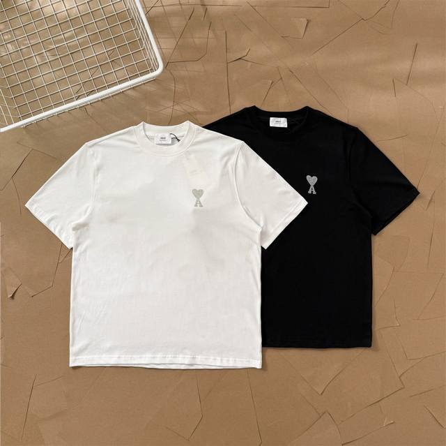 Ami 25Ss hot-drilled full diamond heart front print back embroidery short-sleeve