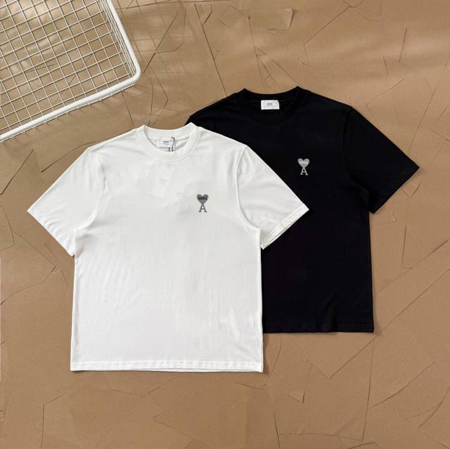 Ami 25Ss large logo grey heart front print back embroidery short sleeve T-shirt
